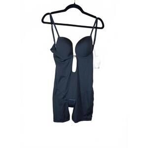 Slimers Backless Shapewear Bodysuit Slimming Built In Bra With Plunge Black M